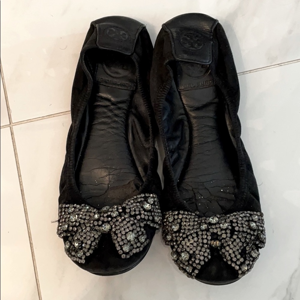 Tory Burch leather crystal bow ballet flats 6M